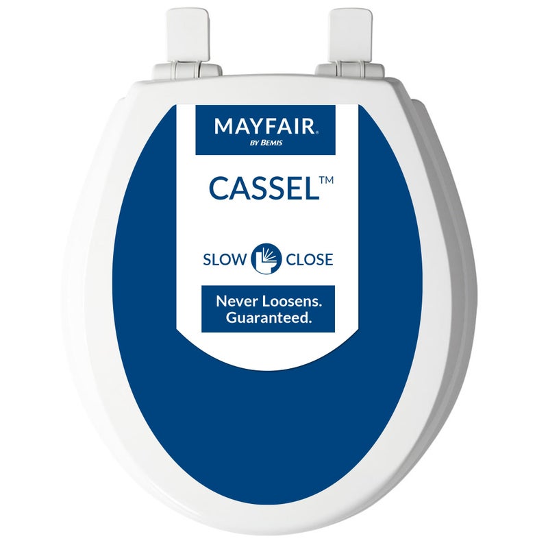 Mayfair Cassel Slow Close Toilet Seat, Easy Clean, Non Slip Premium Wood Seat, Easy Install, Made in USA, Round, White - Image 1